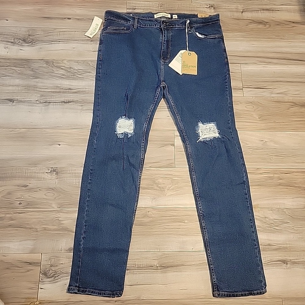 Evolution By Design Jeans Mens 42X34 Blue‎ Distressed Dark Wash Denim